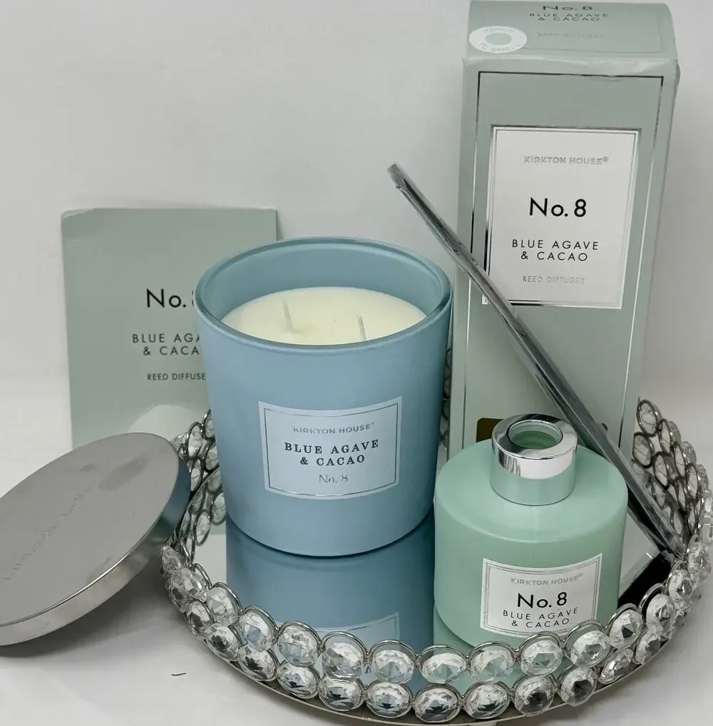 Kirkton House Bundle Blue Agave & Cacao Reed Diffuser & Wick Large Candle~No. 8
